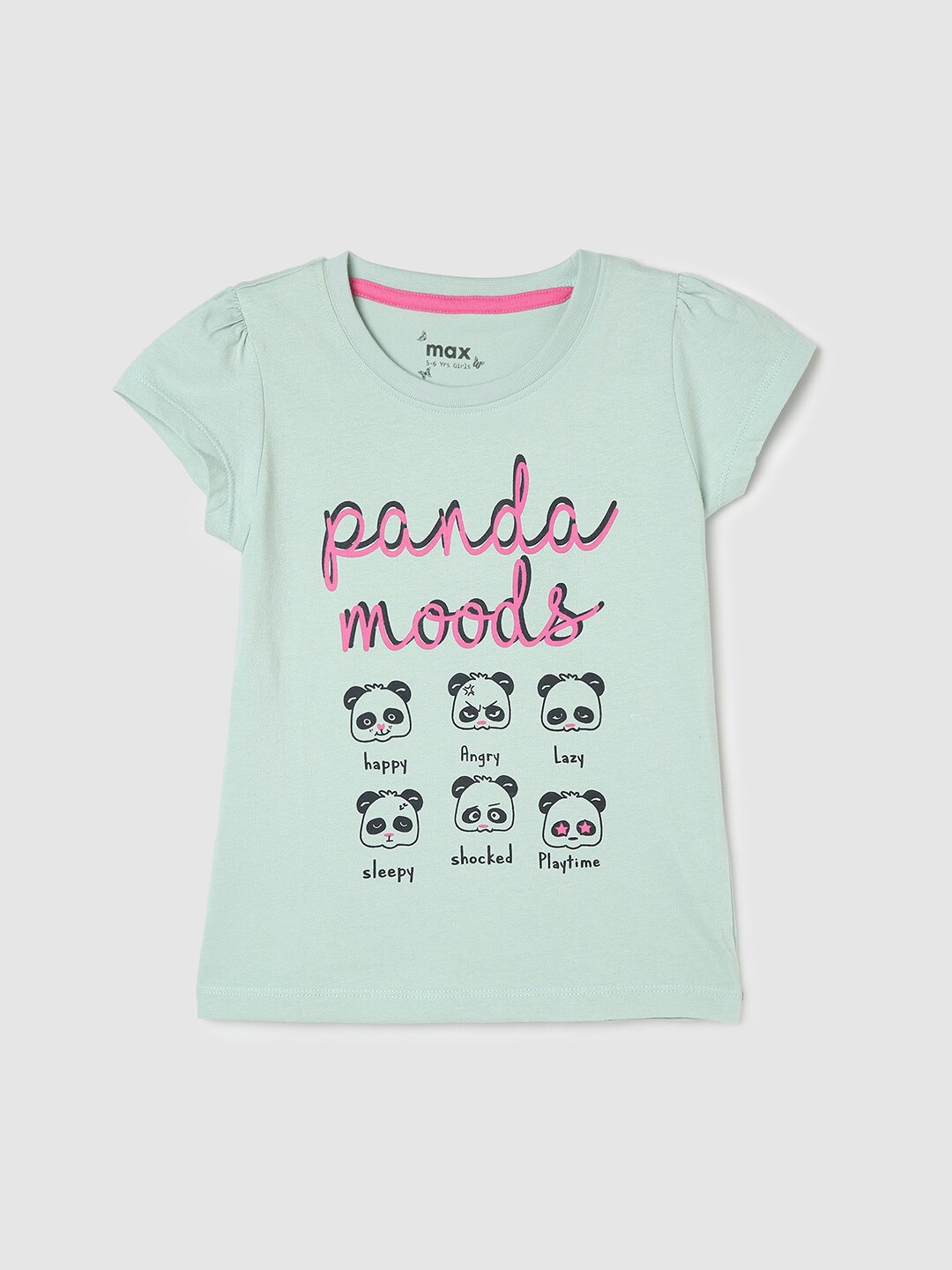 

max Girls Typography Printed Pure Cotton T-shirt, Green