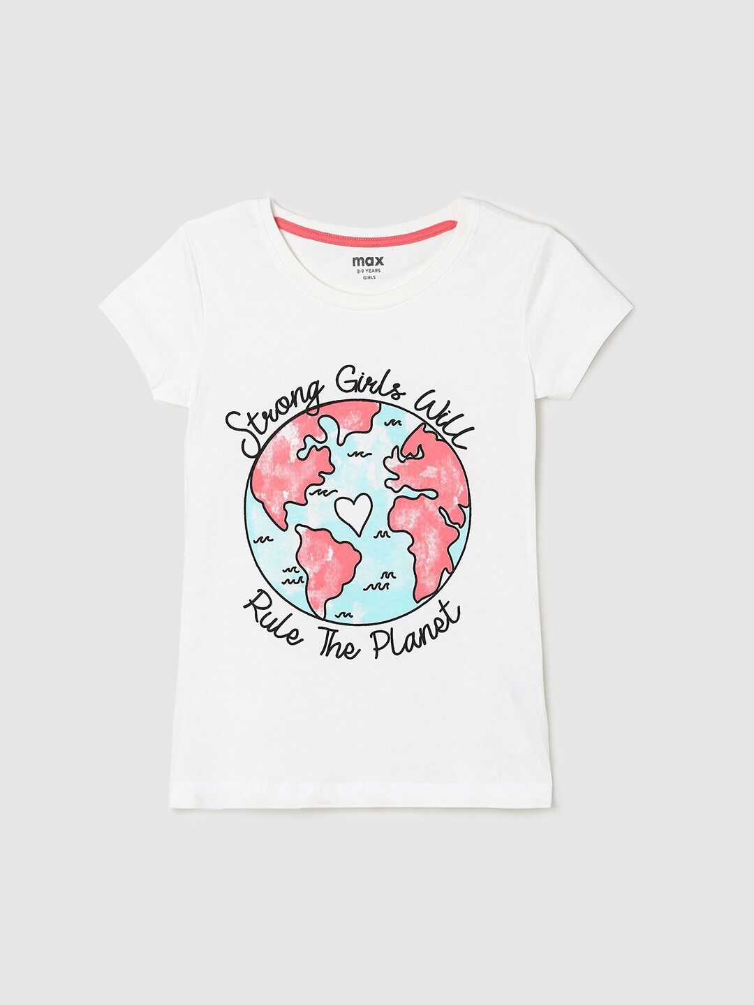

max Girls Typography Printed Pure Cotton T-shirt, White