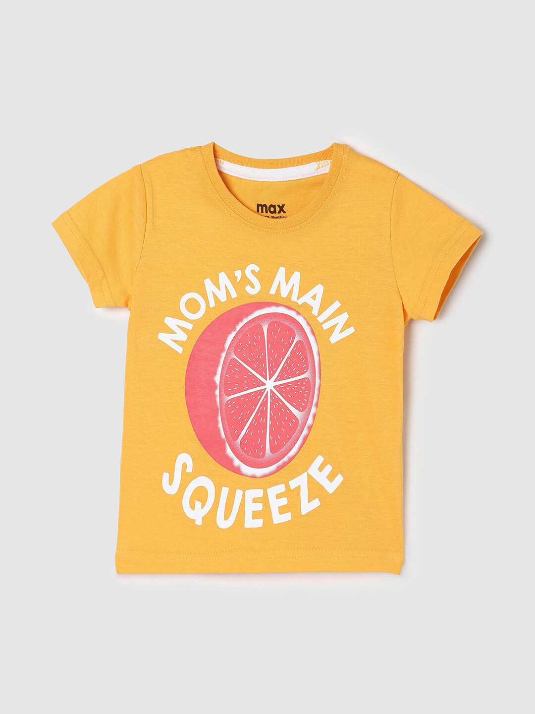 

max Boys Typography Printed Cotton T-shirt, Yellow