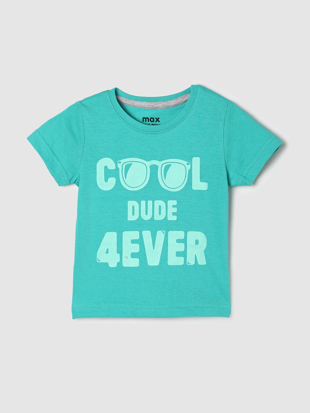 

max Infant Boys Typography Printed Round Neck Cotton T-shirt, Green
