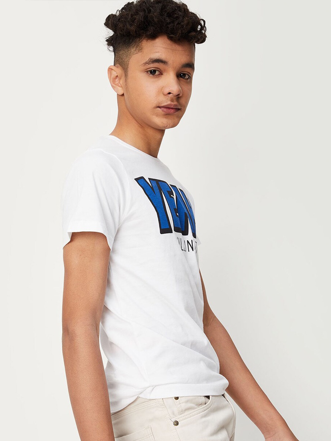 

max Boys Typography Printed Cotton T-shirt, White
