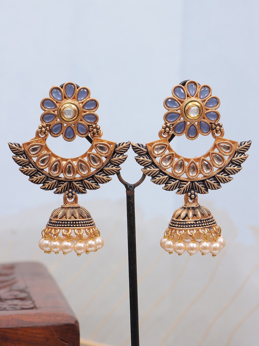 

Crunchy Fashion Gold Plated Classic Jhumkas Earrings, Blue