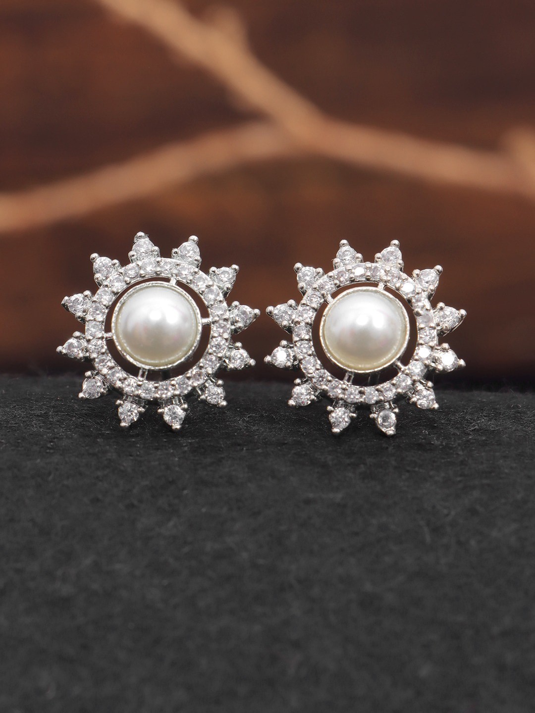 

Crunchy Fashion Silver Plated Contemporary Studs Earrings, White
