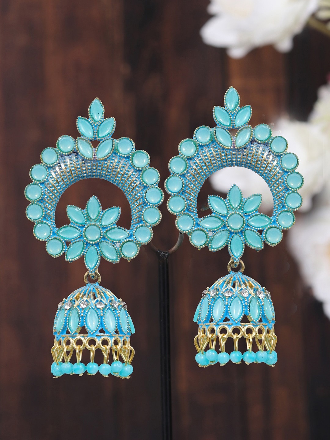 

Crunchy Fashion Gold-plated Classic Jhumkas Earrings, Turquoise blue