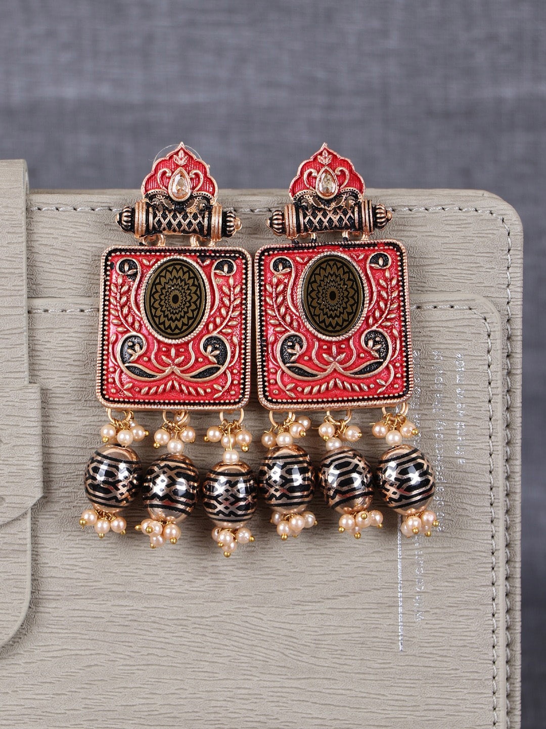

Crunchy Fashion Gold Plated Classic Drop Earrings, Red