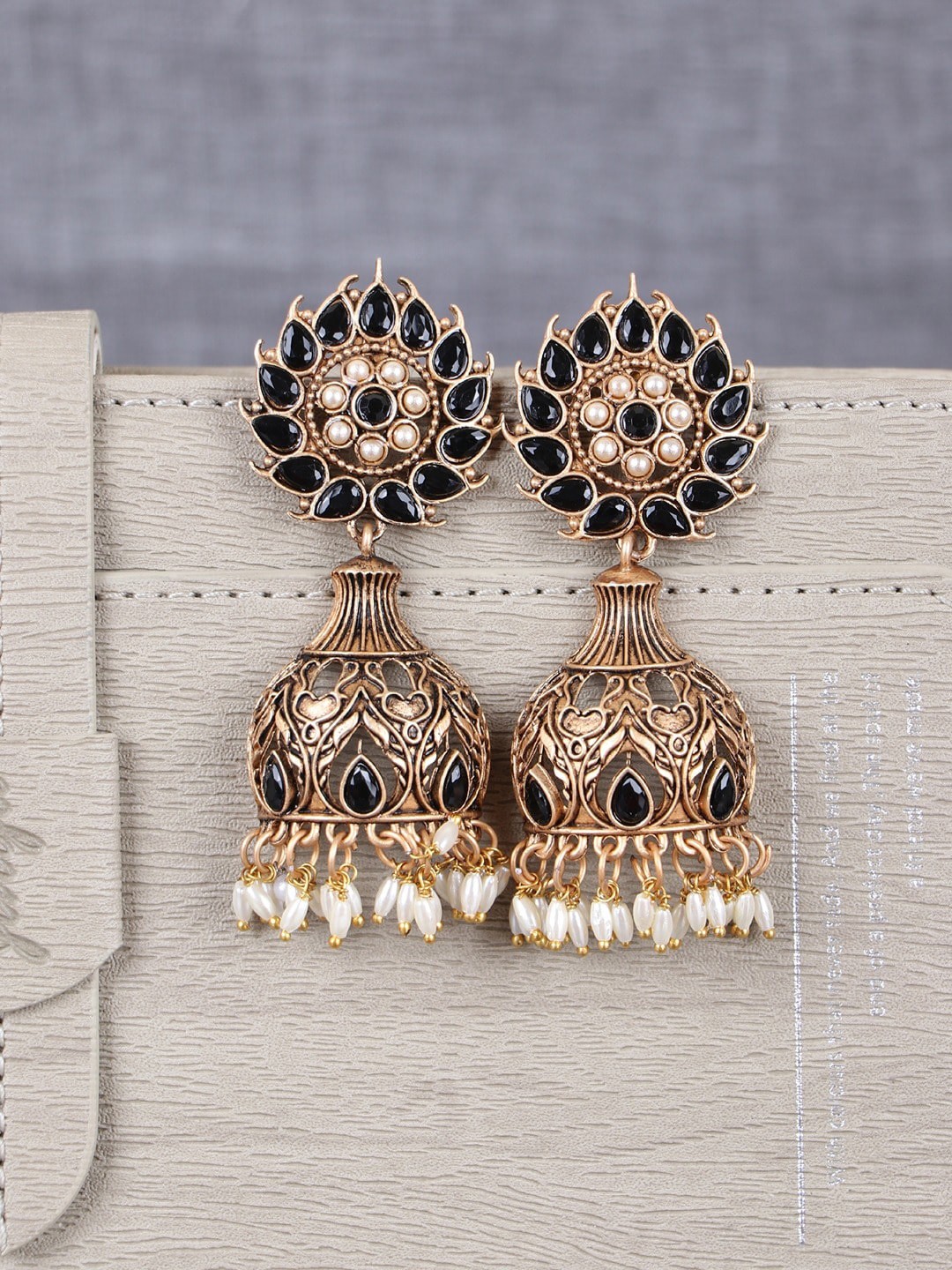 

Crunchy Fashion Gold Plating Classic Jhumkas Earrings, Black