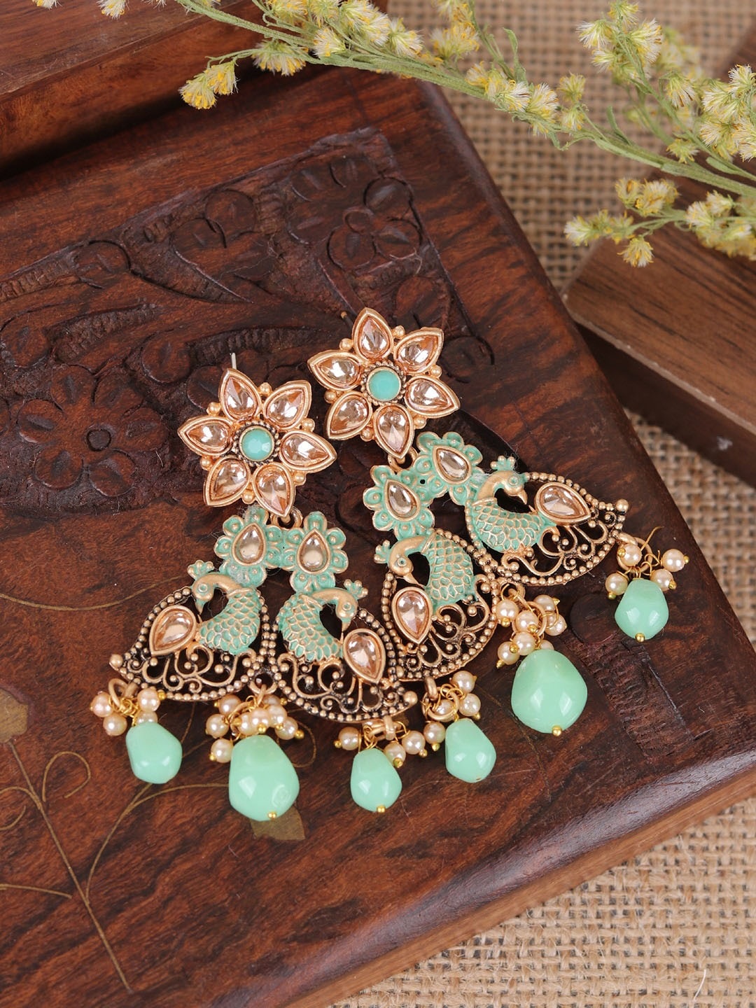 

Crunchy Fashion Gold Plated Classic Drop Earrings, Sea green