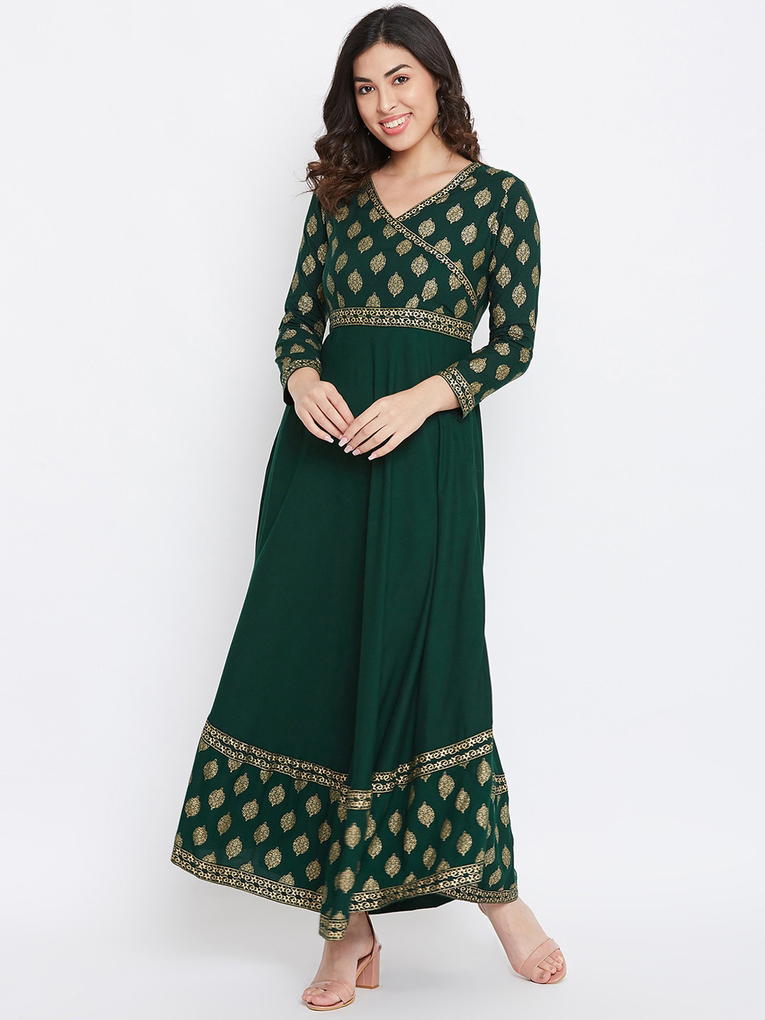 

TULIP 21 Women Ethnic Motifs Printed Fit And Flare Maxi Ethnic Dress, Green