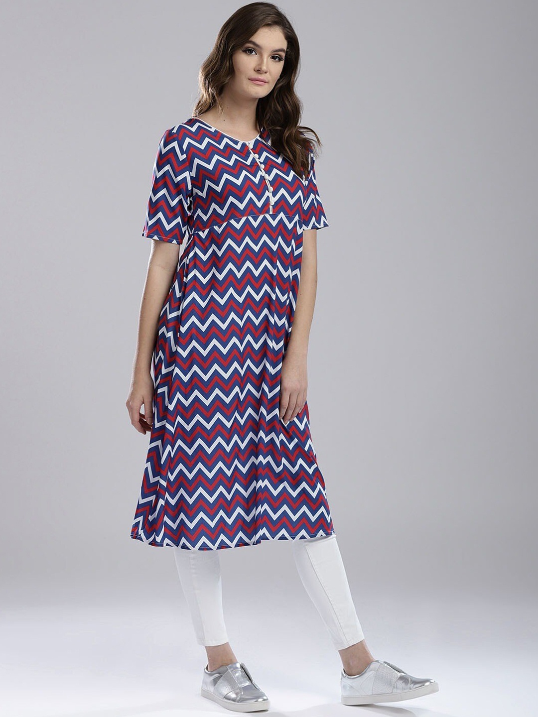 

Hubberholme Women Chevron Printed A-Line Kurta, Red