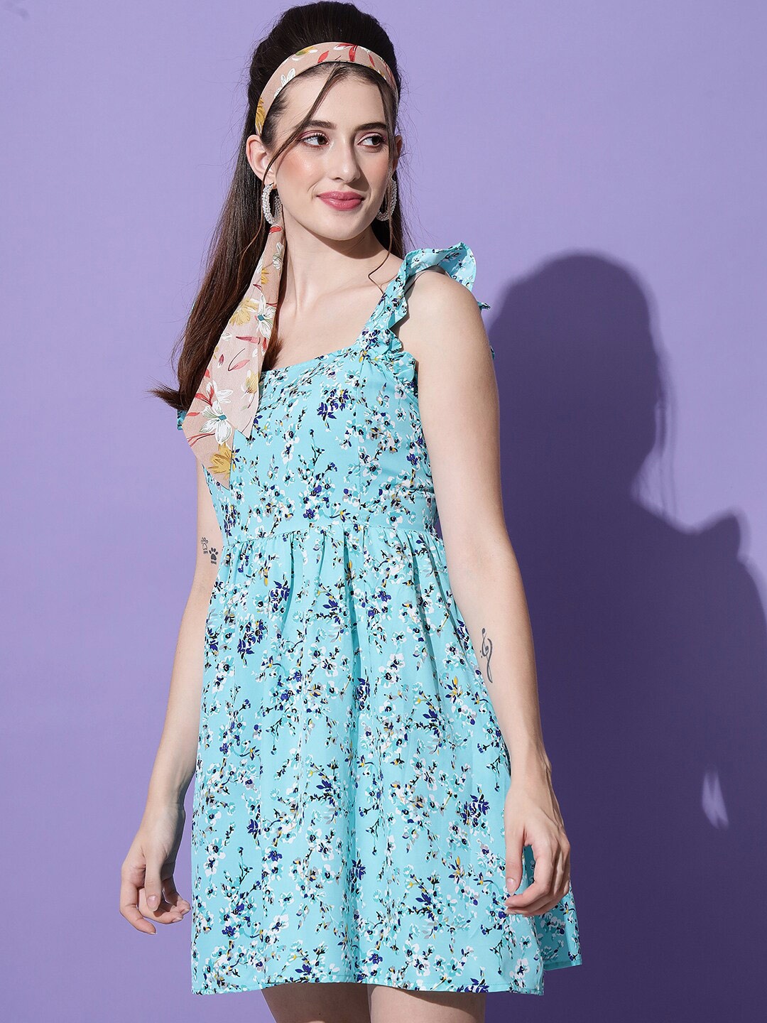 

emeros Floral Crepe Dress, Turquoise blue