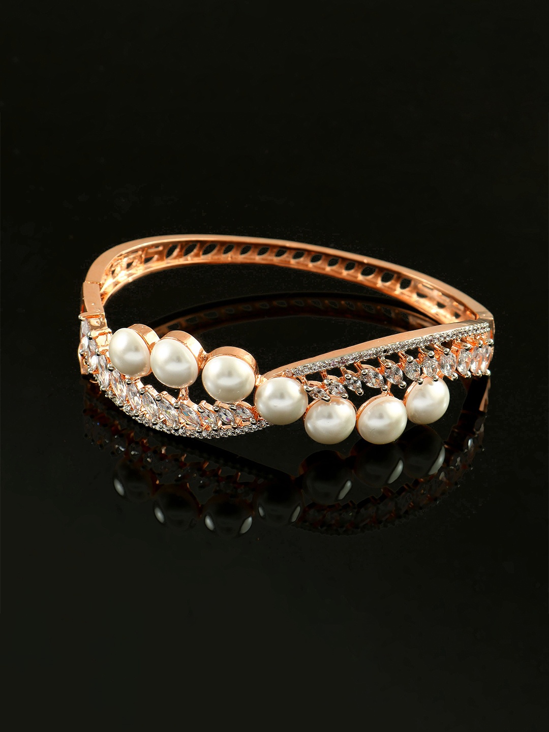 

Jewar Mandi Women Brass Cubic Zirconia Gold-Plated Bangle-Style Bracelet, White
