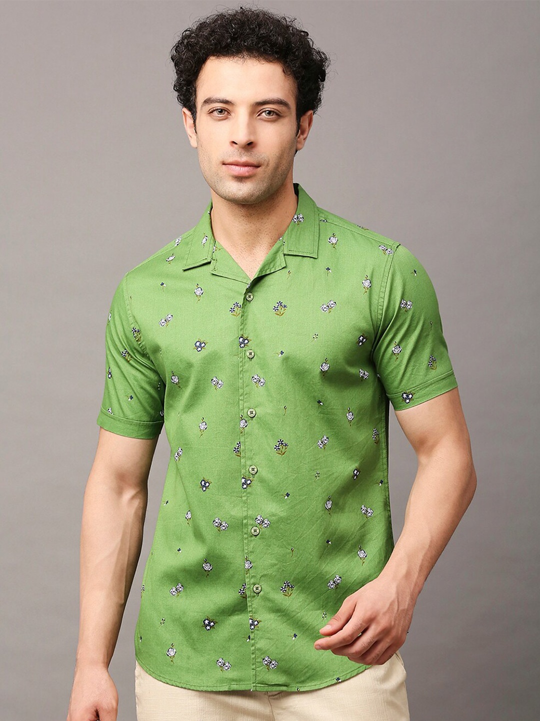 

HERE&NOW Men Premium Slim Fit Printed Casual Shirt, Green