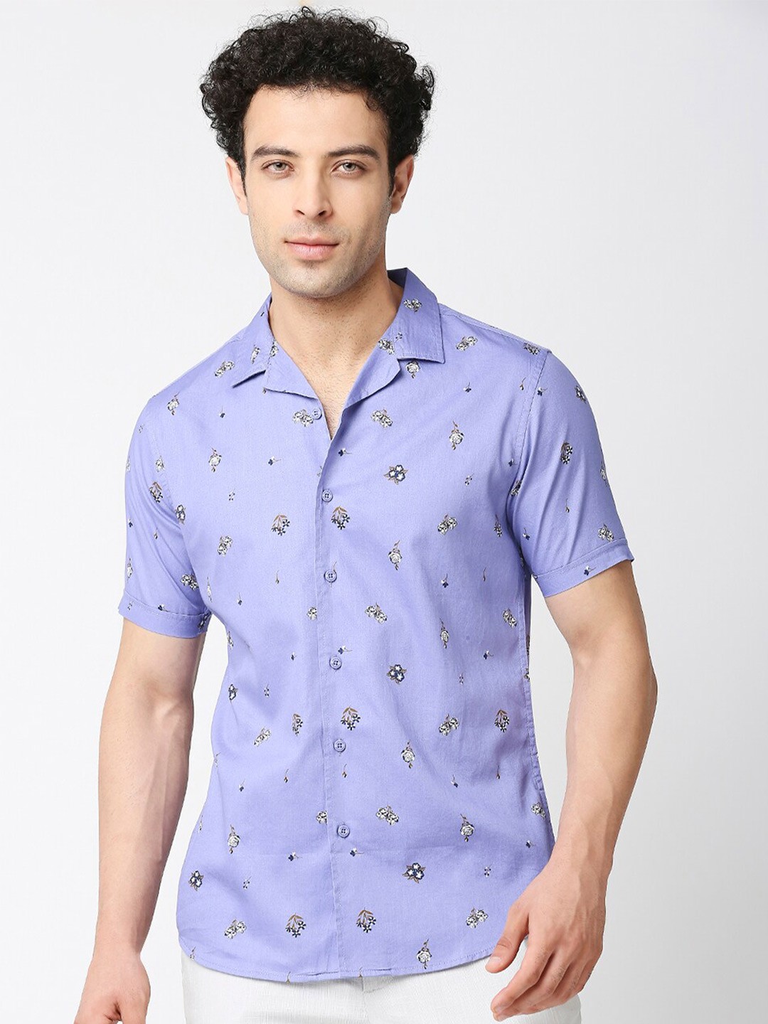 

HERE&NOW Men Premium Slim Fit Printed Casual Pure Cotton Shirt, Blue