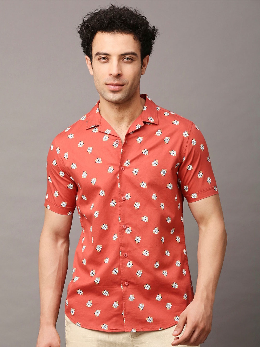 

HERE&NOW Men Premium Slim Fit Printed Casual Pure Cotton Shirt, Maroon