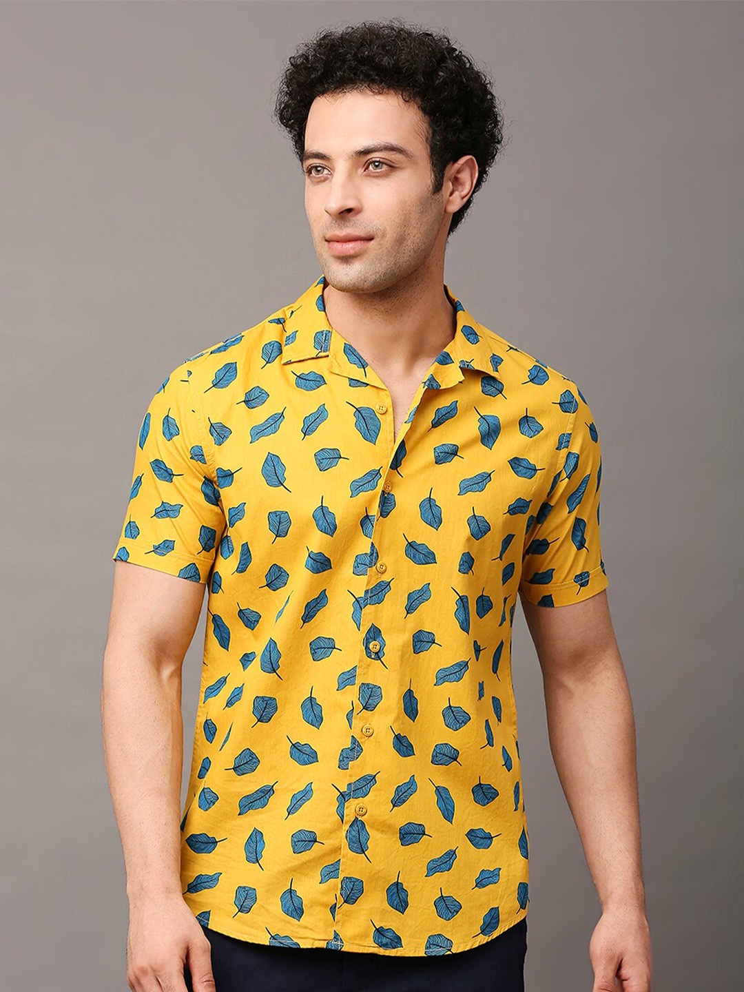 

HERE&NOW Men Premium Slim Fit Printed Casual Cotton Shirt, Yellow