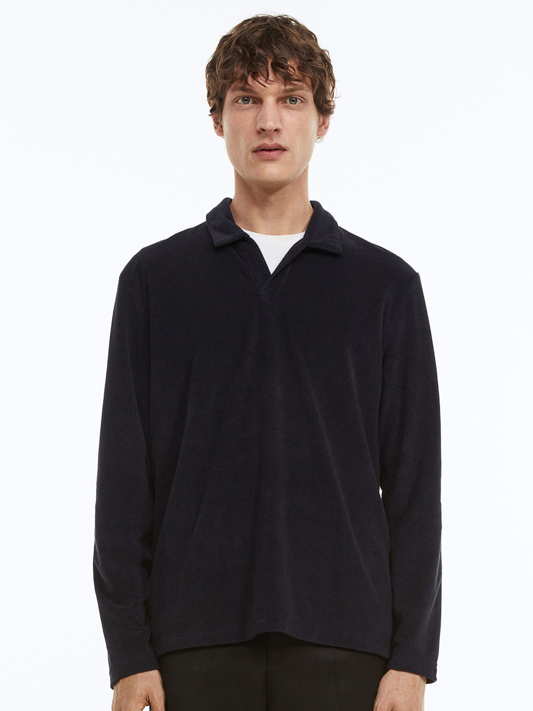 

H&M Men Regular Fit Terry Polo Shirt, Navy blue