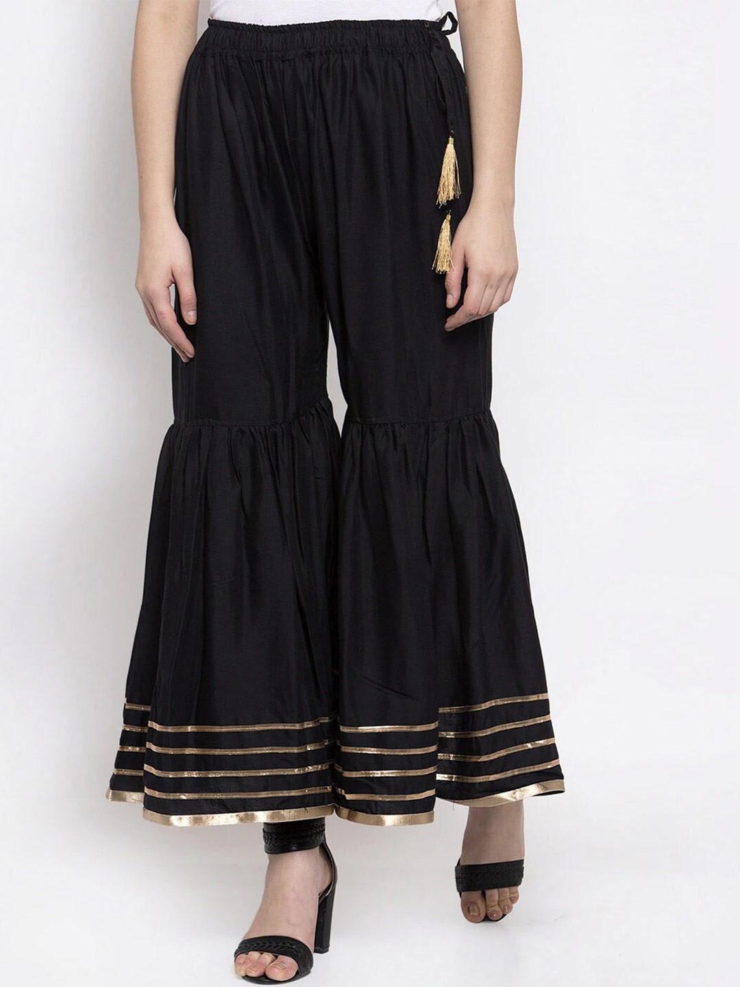 

BCZ Style Women Flared Woven Palazzos, Black