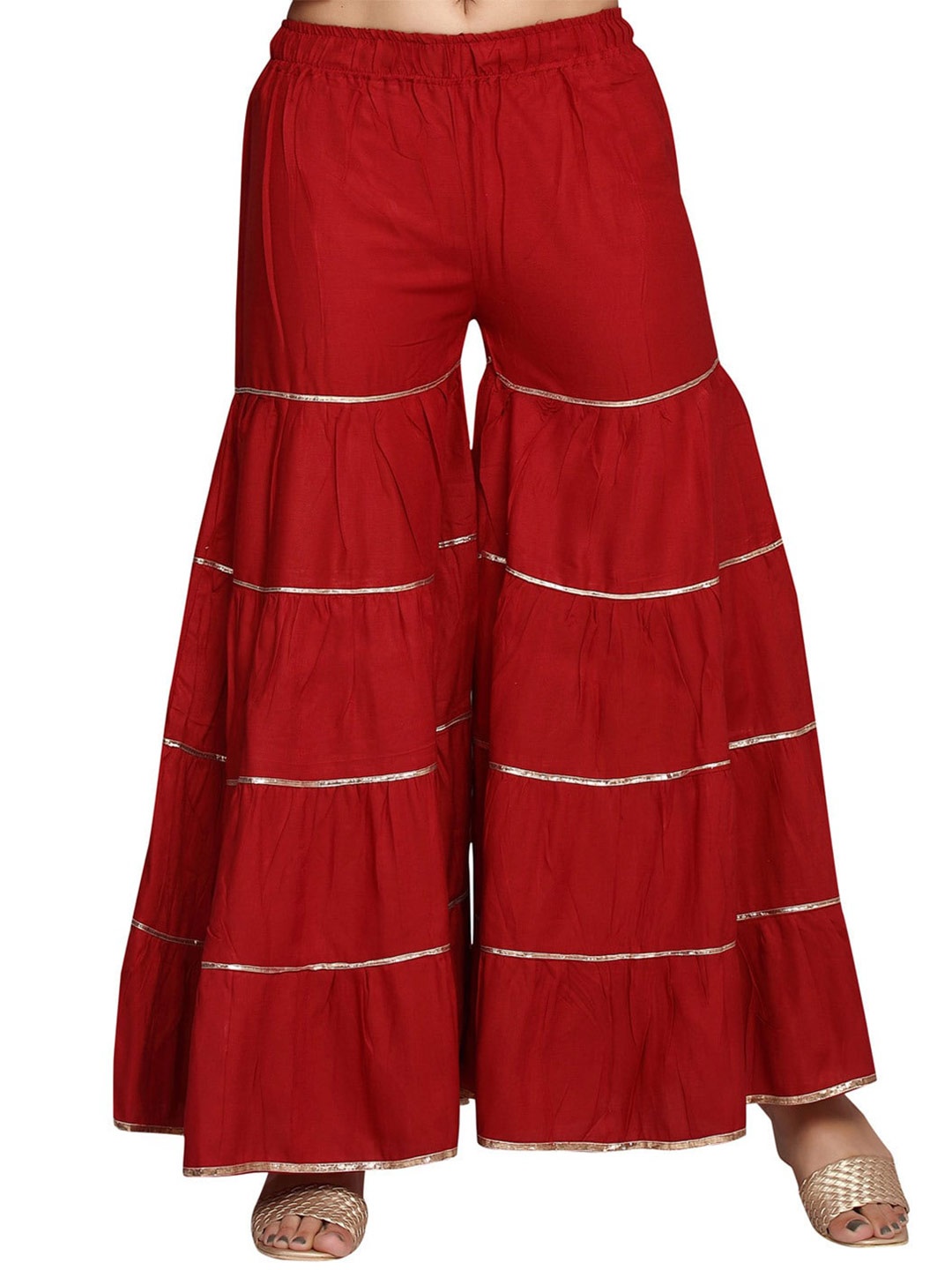 

BCZ Style Women Flared Woven Palazzos, Maroon