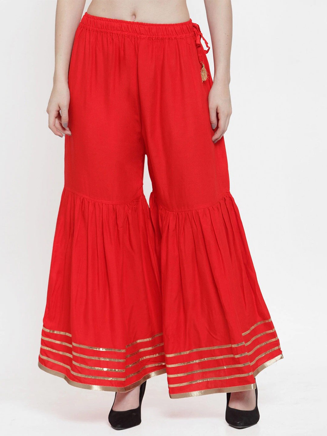 

BCZ Style Women Flared Woven Palazzos, Red