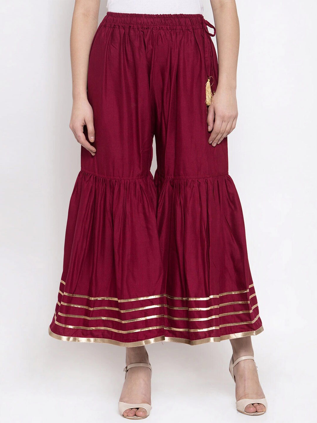 

BCZ Style Women Flared Woven Palazzos, Maroon