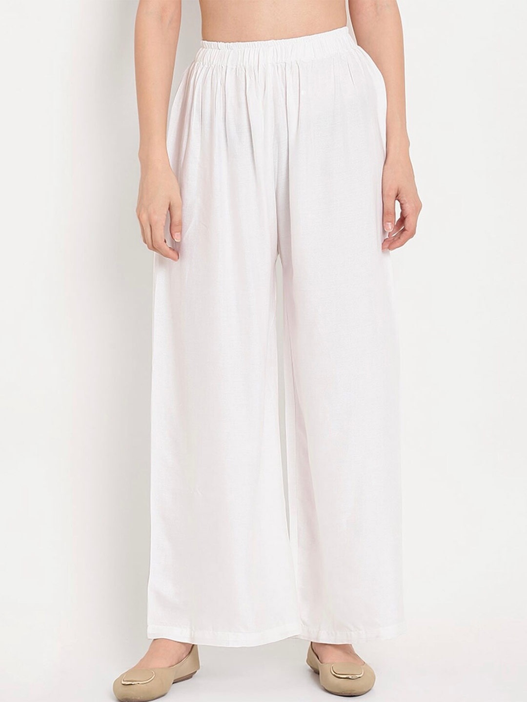 

BCZ Style Women Elasticated Palazzos, White