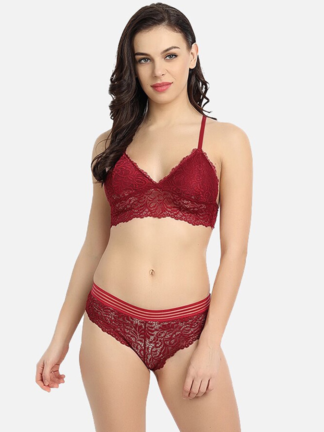 

DEALSEVEN FASHION Self-Design Lace Lingerie Set UNIQUE007_PK, Maroon