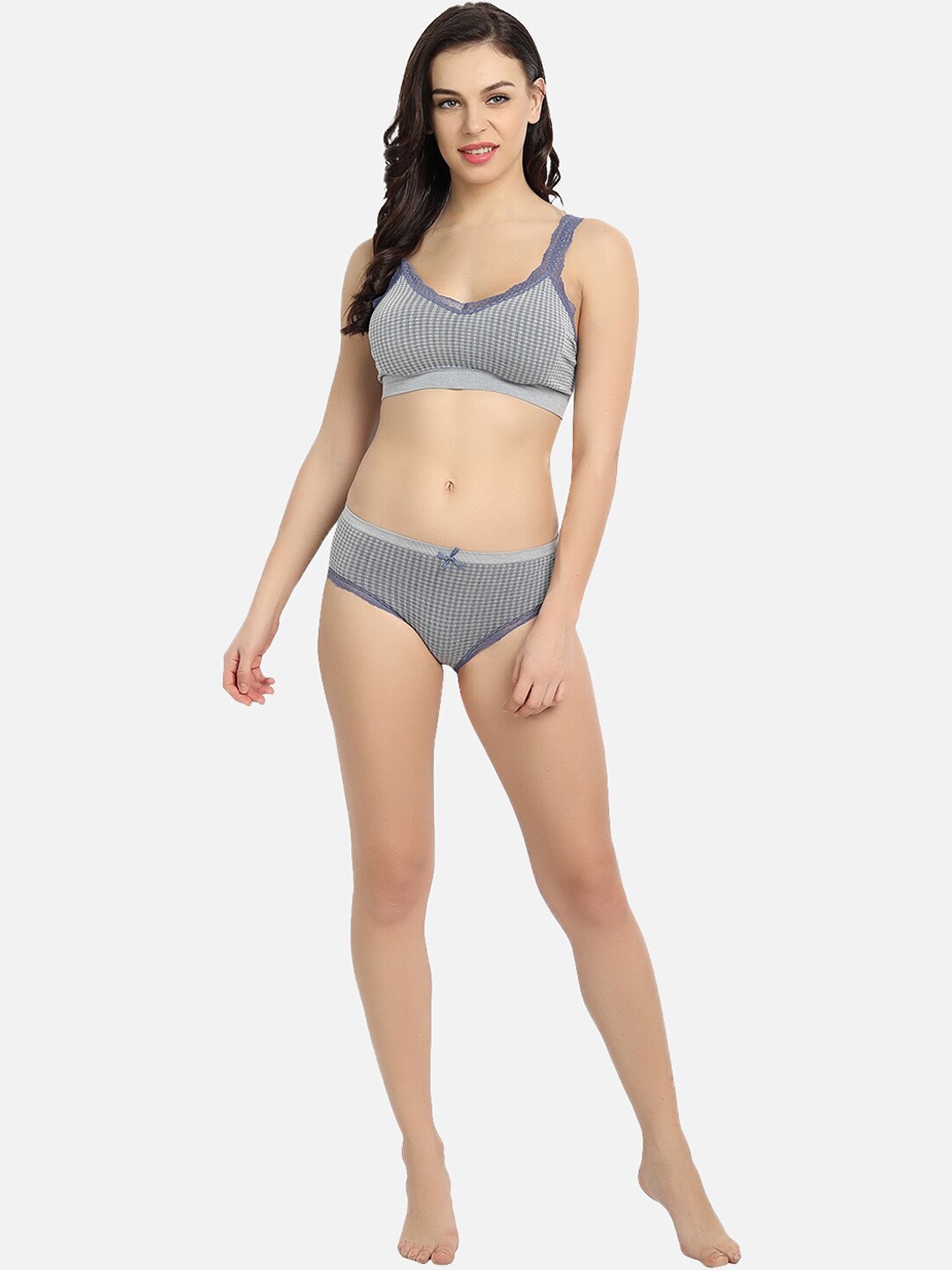 

DEALSEVEN FASHION Self Designed Cotton & Lace Lingerie Set UNIQUE008_BL, Grey