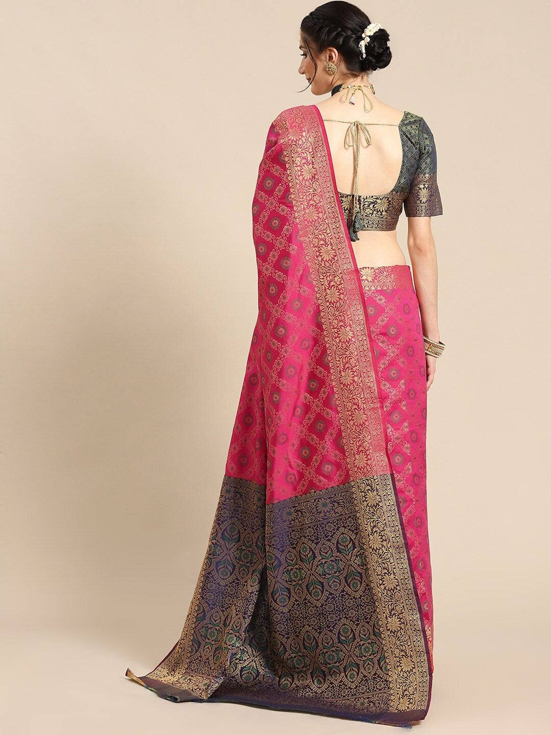 

Mitera Woven Design Silk Blend Saree, Pink