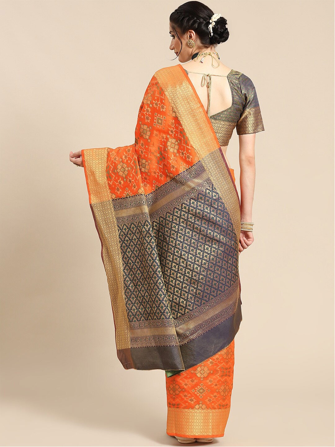 

Mitera Woven Design Silk Blend Saree, Orange