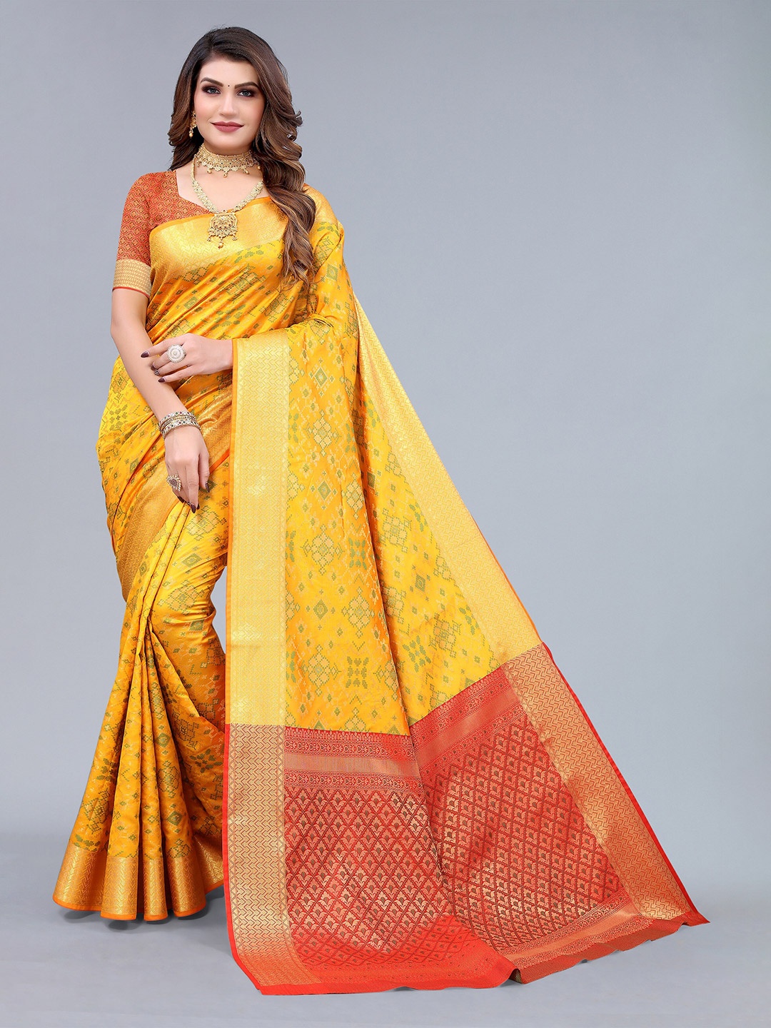 

Nimayaa Ethnic Motif Woven Design Zari Saree, Mustard