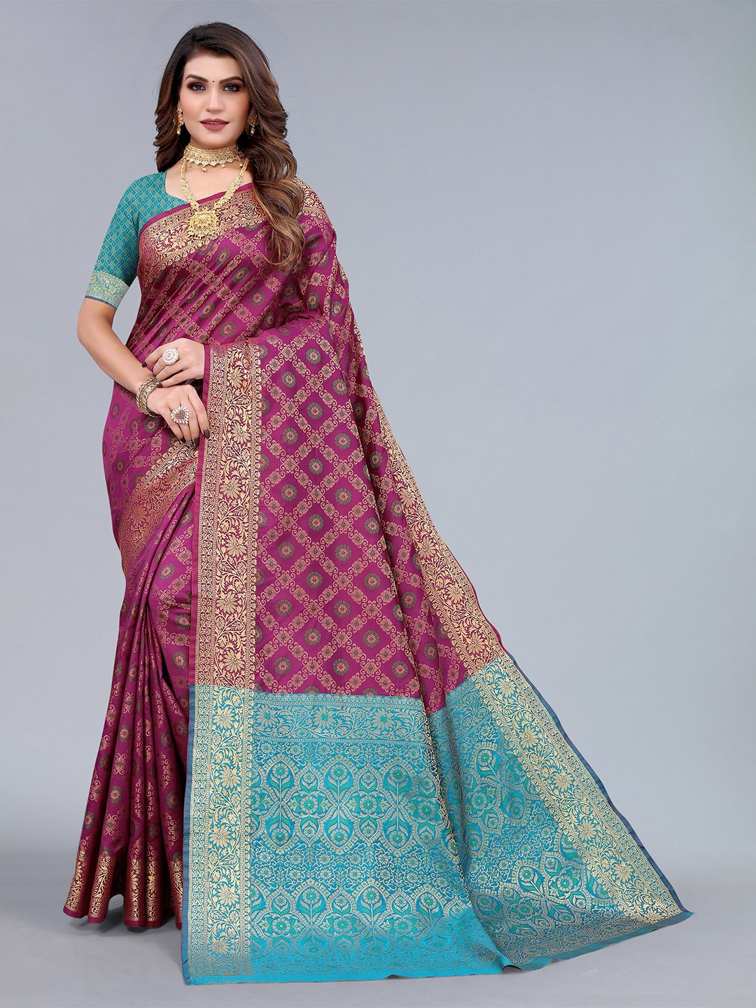 

Nimayaa Ethnic Motif Woven Design Zari Saree, Purple