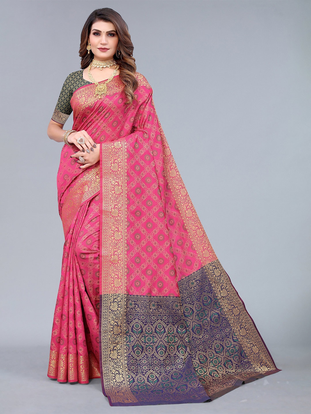 

Nimayaa Ethnic Motif Woven Design Zari Saree, Pink