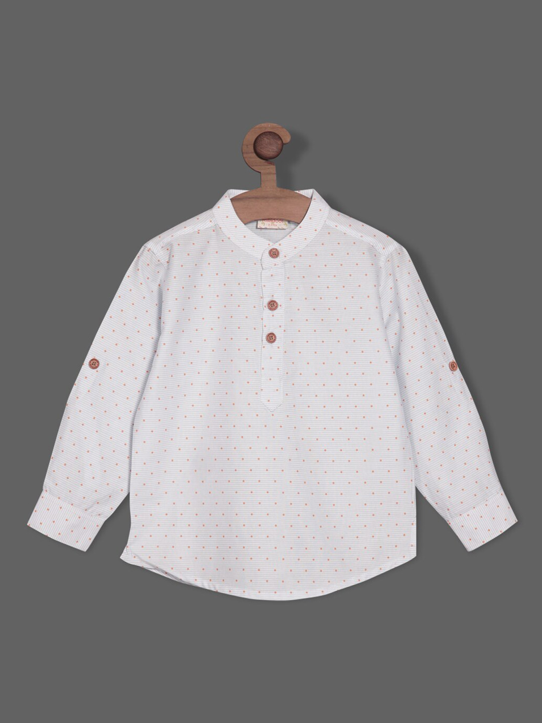

RIKIDOOS Boys Polka Dots Printed Cotton Kurta, White