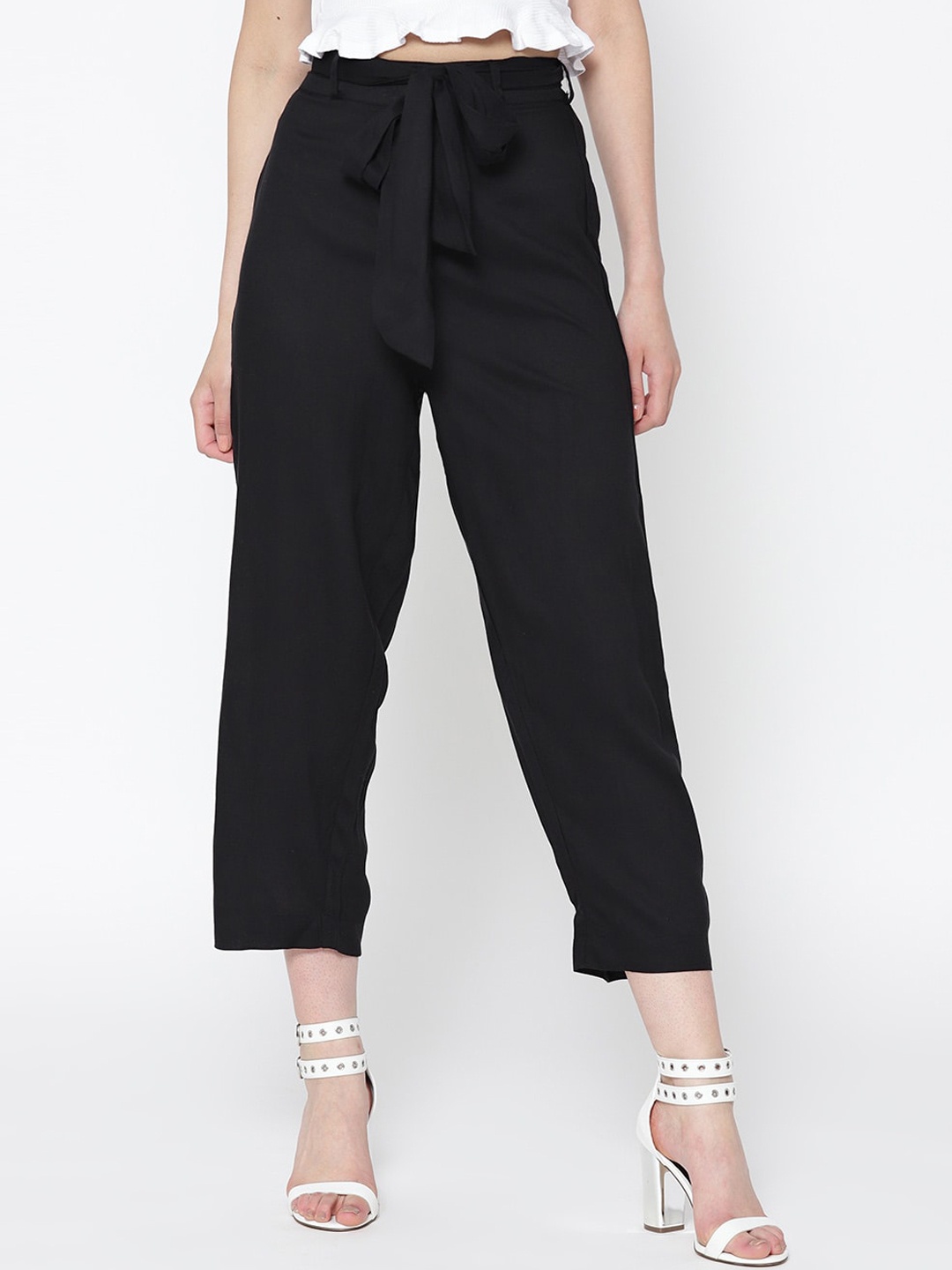 

Sera Women Loose Fit Cropped Trousers, Black