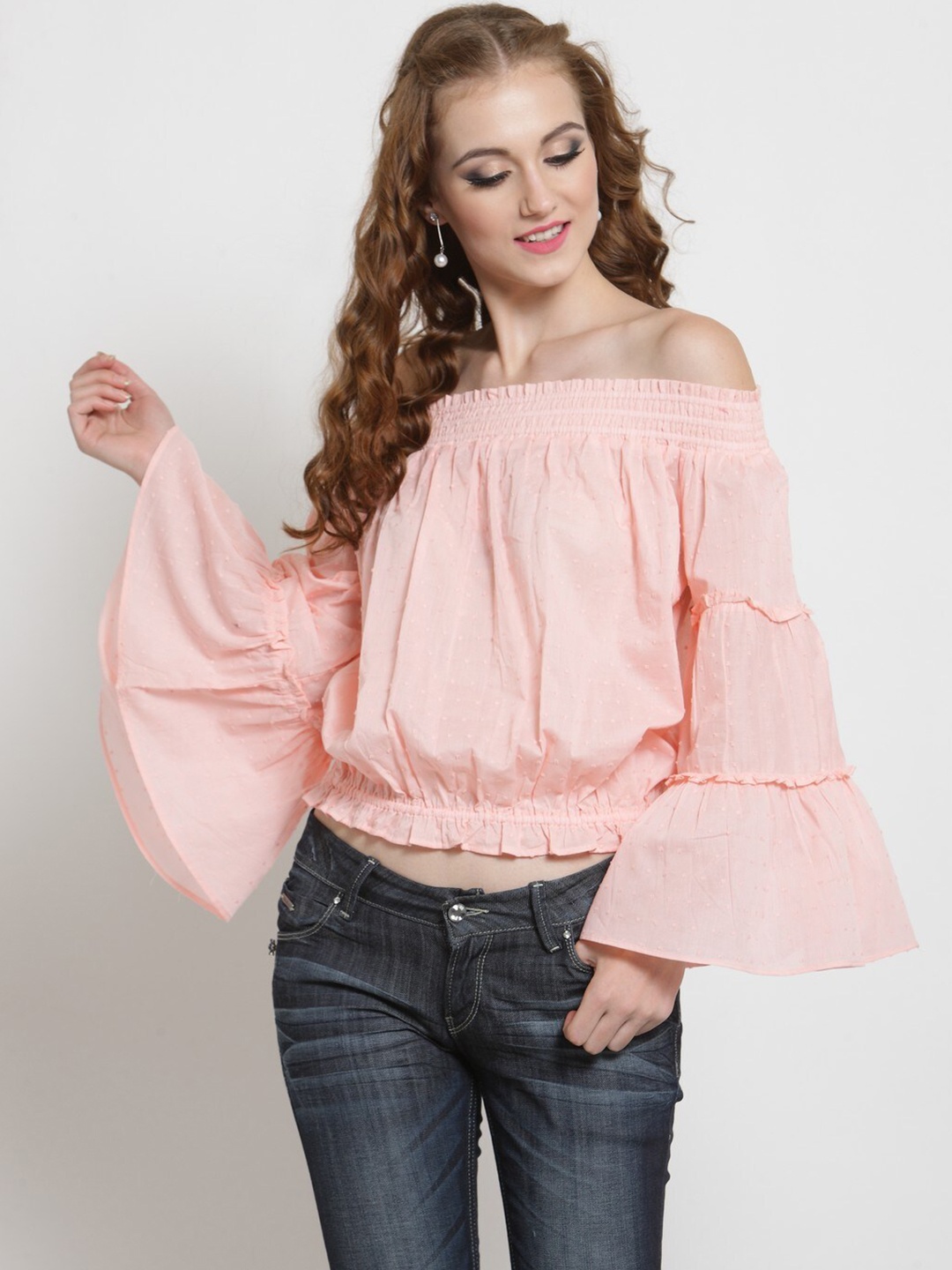 

Sera Off-Shoulder Crepe Bardot Crop Top, Pink
