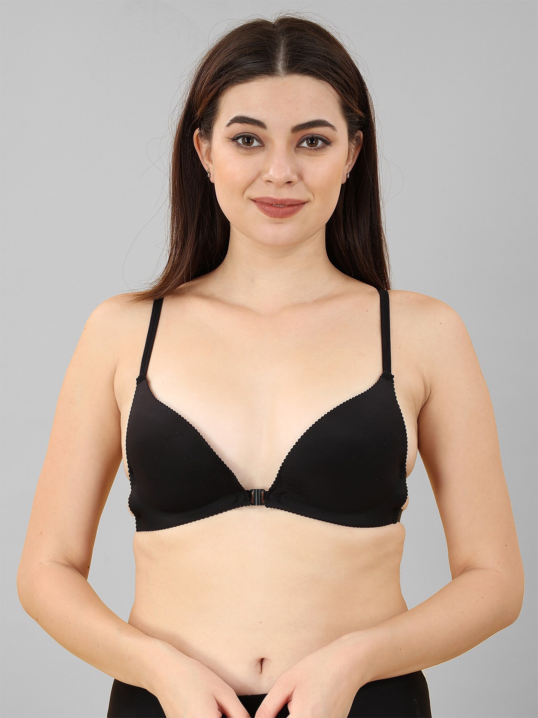 

DEALSEVEN FASHION Balconette Seamless Front Closure Bra, Black