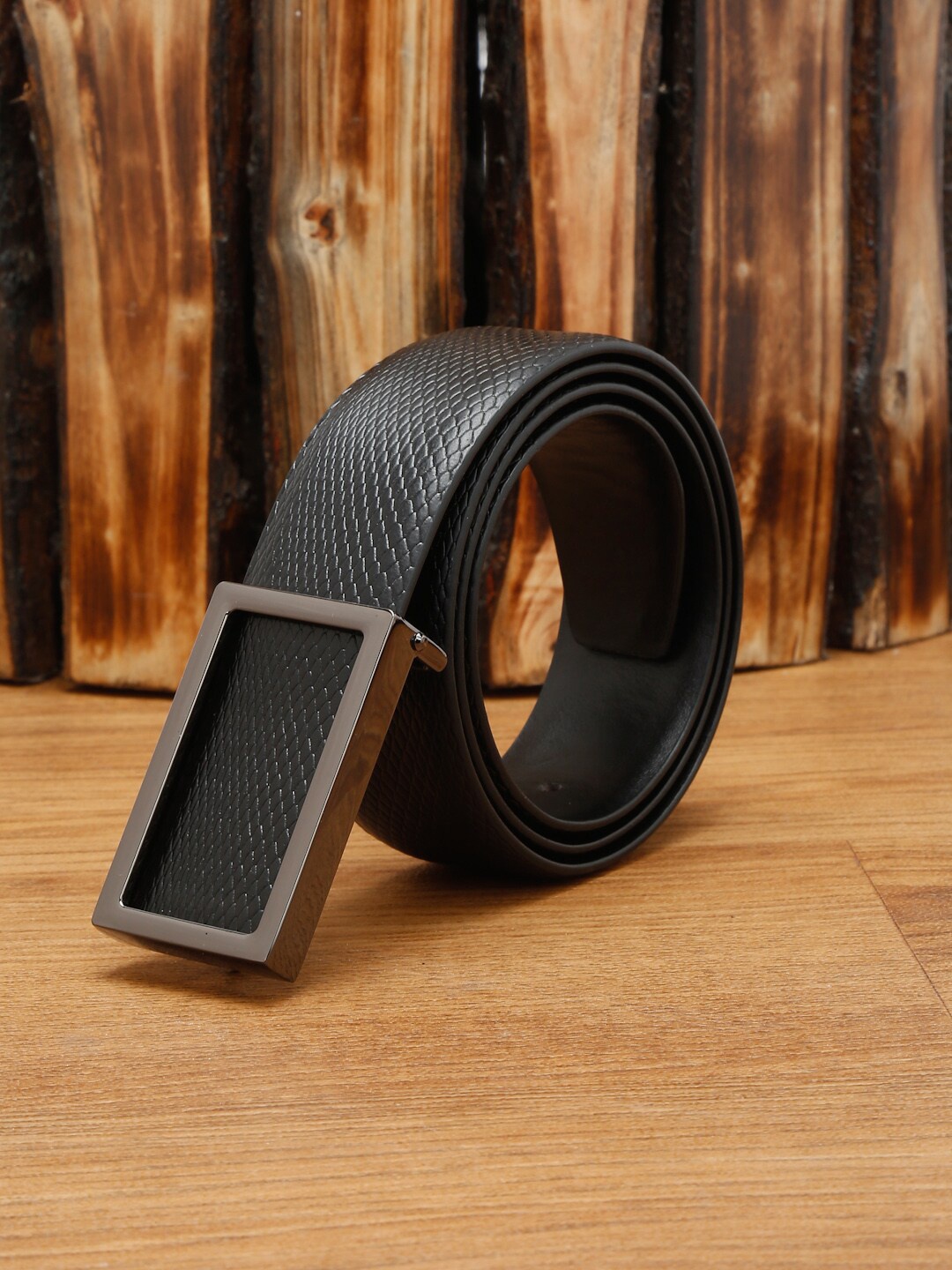 

LOUIS STITCH Men Textured Leather Formal Belt, Black