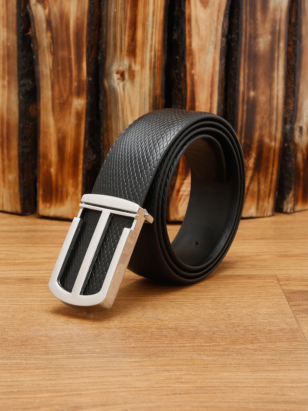 

LOUIS STITCH Men Textured Leather Formal Belt, Black