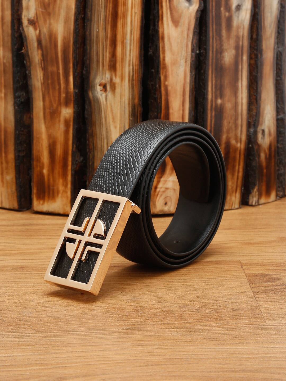 

LOUIS STITCH Men Textured Leather Formal Belt, Black