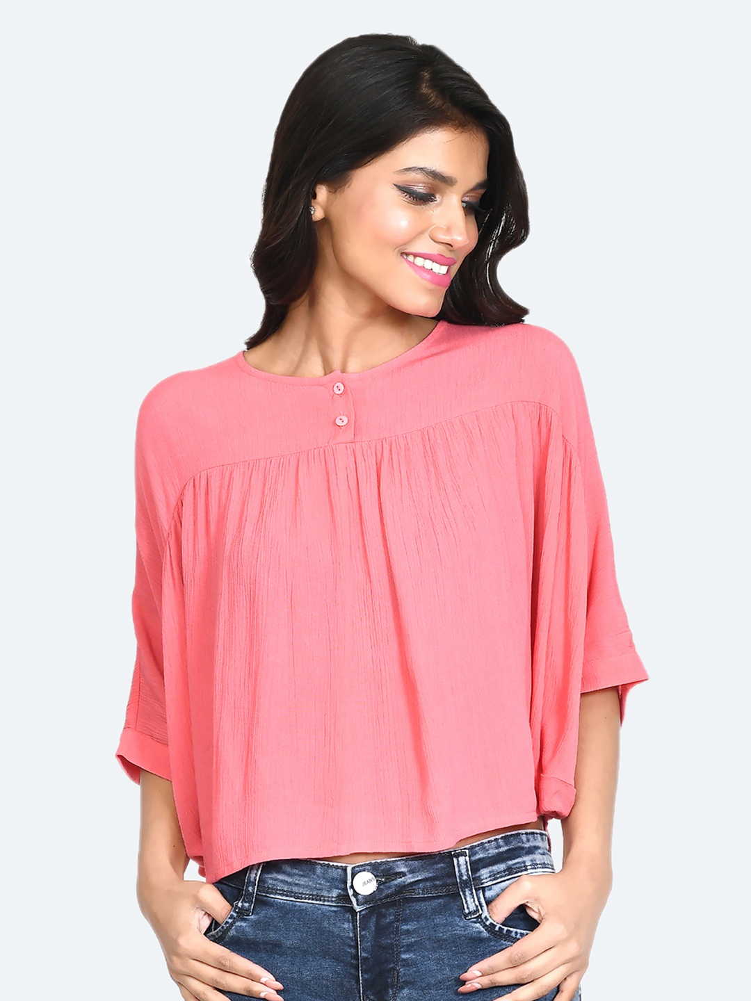 

Zink London Gathered Kimono Top, Pink