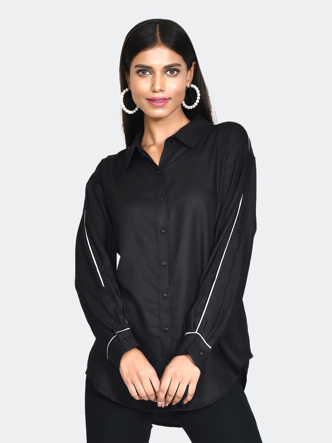 

Zink London Women Long Sleeves Casual Shirt, Black
