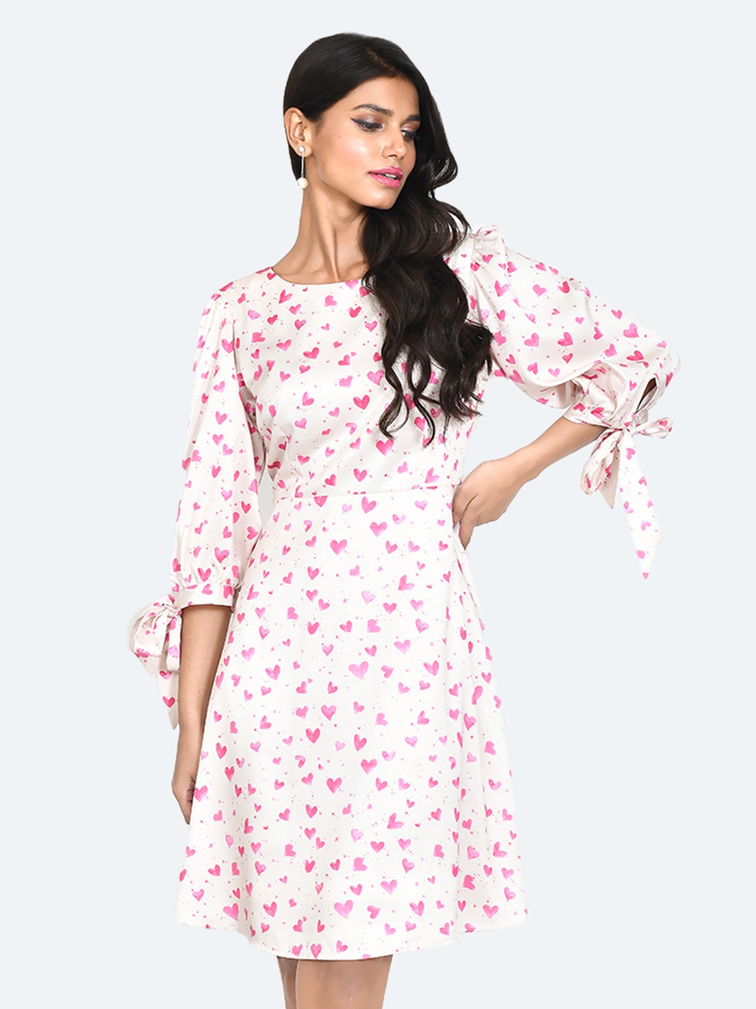 

Zink London Printed Boat Neck A-Line Dress, Off white
