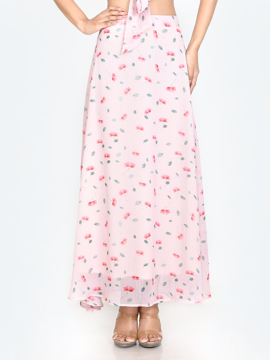 

Zink London Printed Maxi Length Flared Skirt, Pink