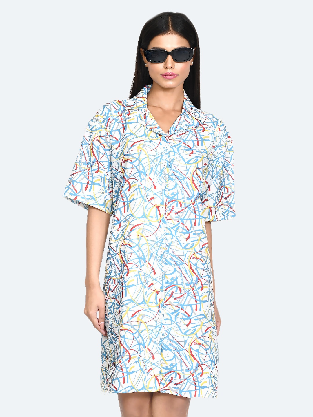 

Zink London Abstract Printed Lapel Collar A-Line Dress, Off white