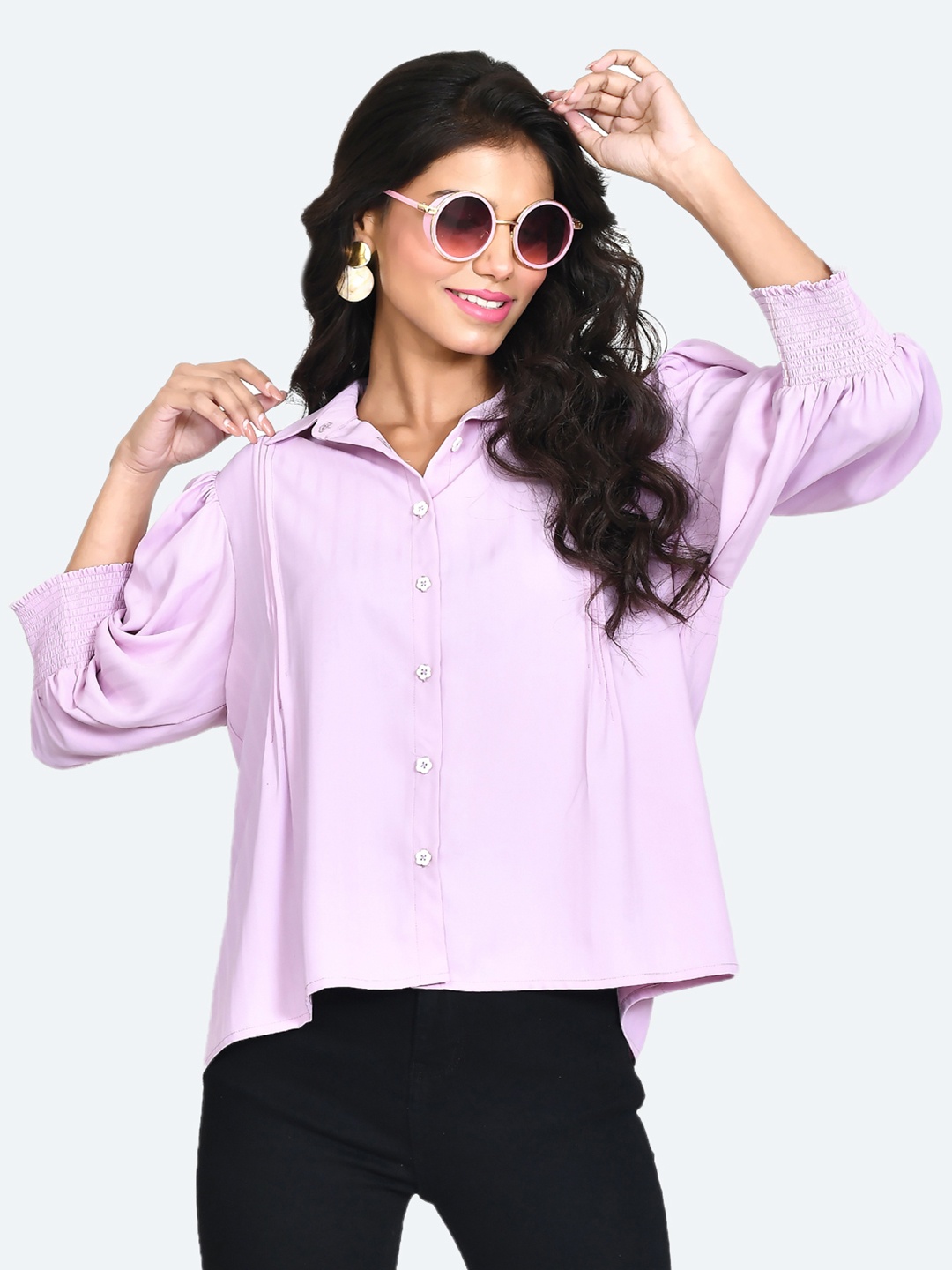 

Zink London Puff Sleeves Shirt Style Top, Lavender