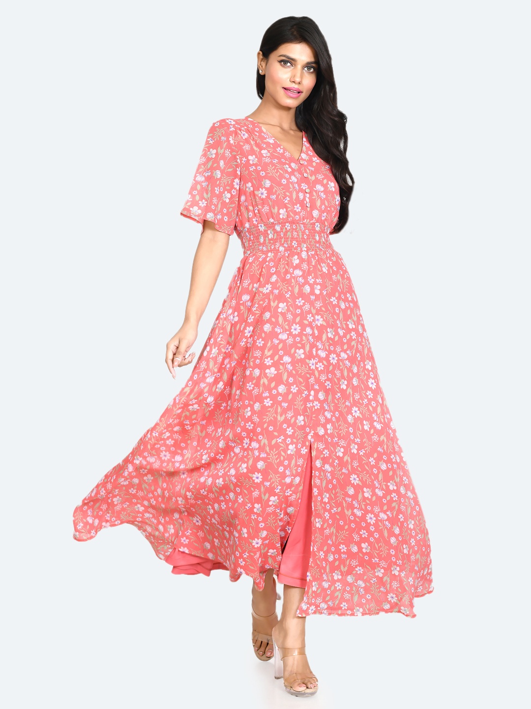 

Zink London Floral Printed Maxi Dress, Pink