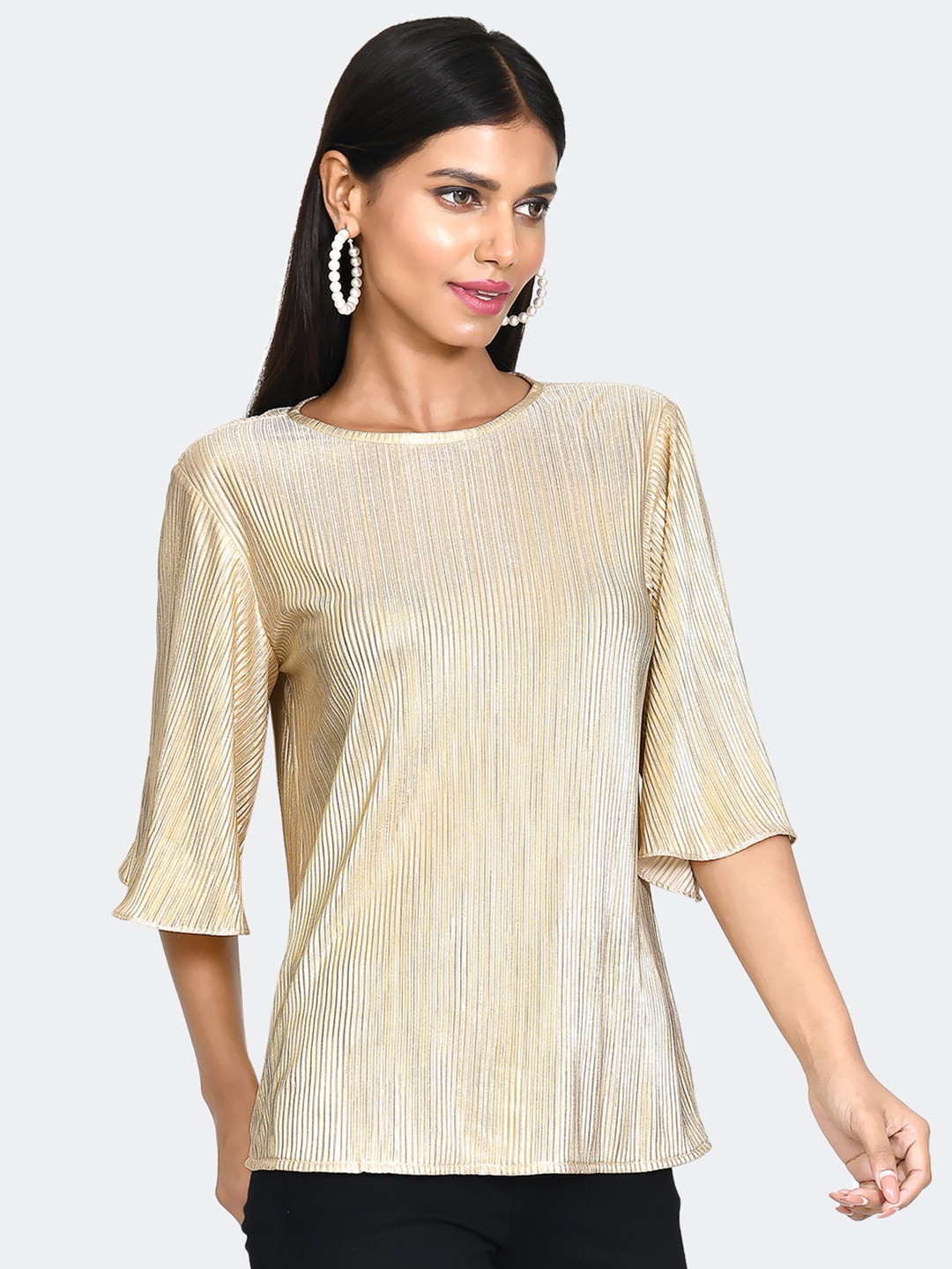 

Zink London Self Design Accordion Pleats Top, Cream