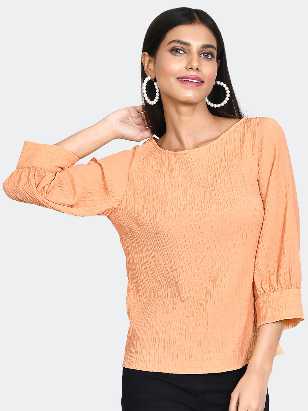 

Zink London Self Design Cuffed Sleeves Top, Orange