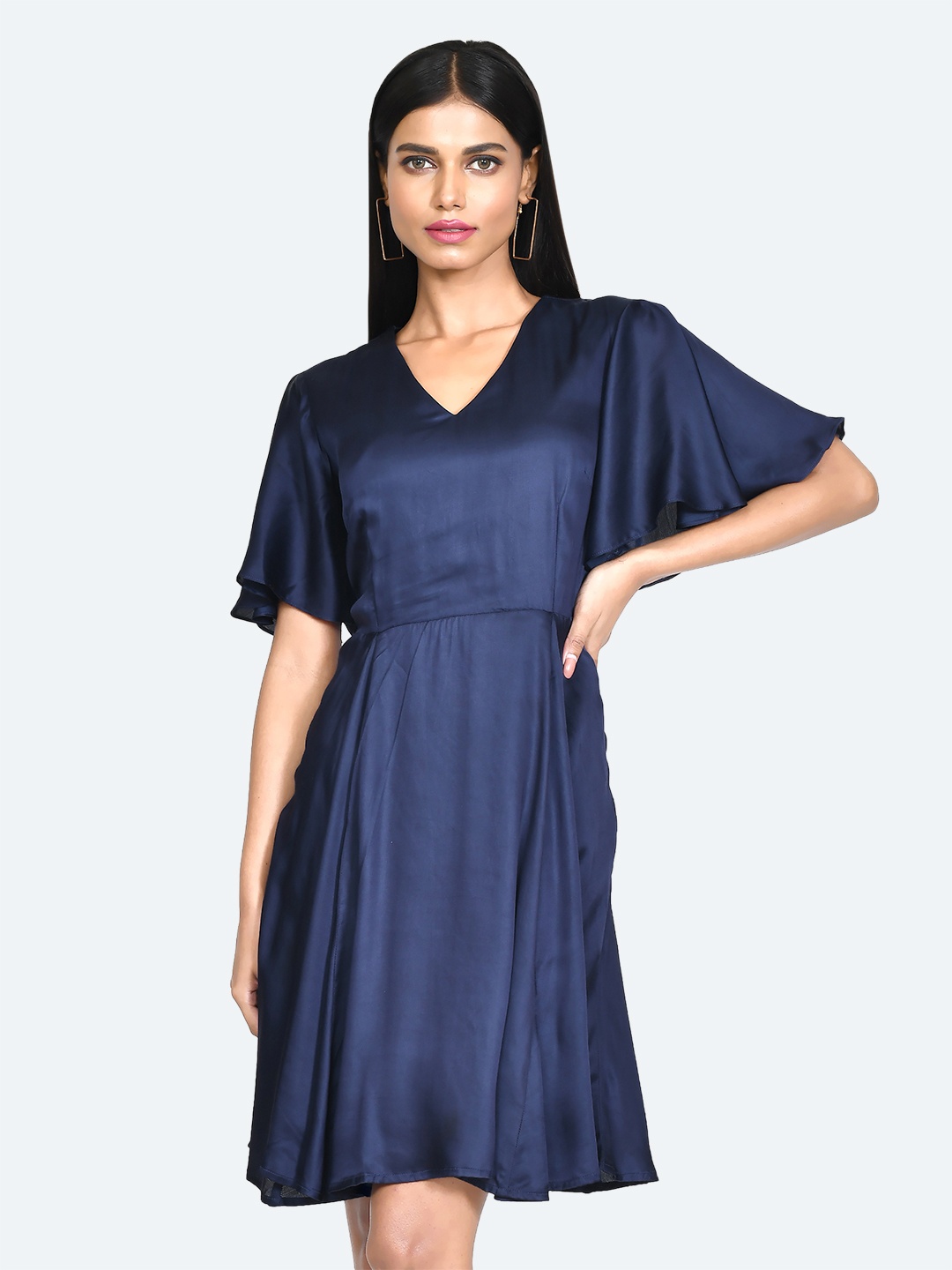 

Zink London V-Neck Fit and Flare Dress, Blue