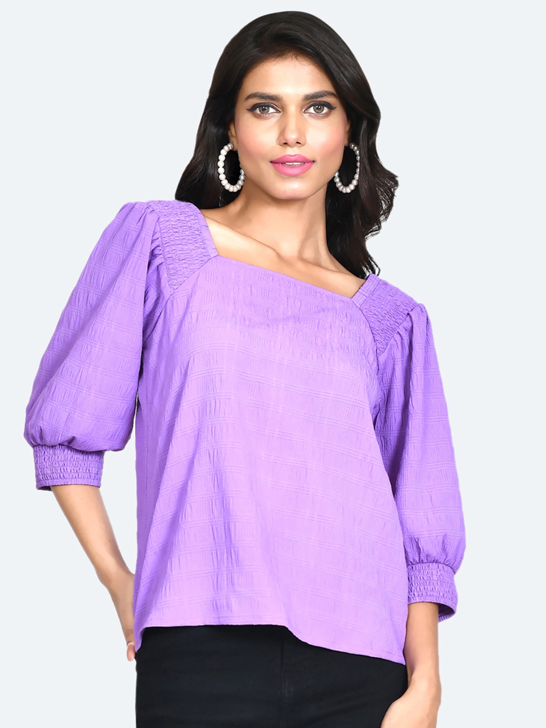 

Zink London Smocked Puff Sleeves Top, Purple